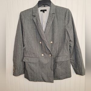Ann Taylor Gray Herringbone Double-Breasted Blazer With Pockets Sz 12 NWOT